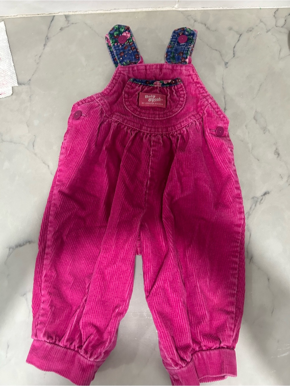 OshKosh B'gosh Bright Pink Corduroy Overalls with Patterned Straps